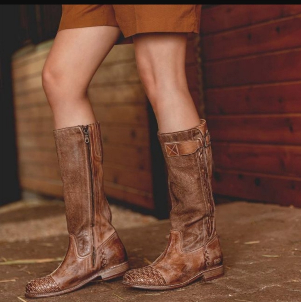 BED STU Patchwork Leather Zip Vibram 14"Tall Equestrian Riding boot 16"Wide Calf